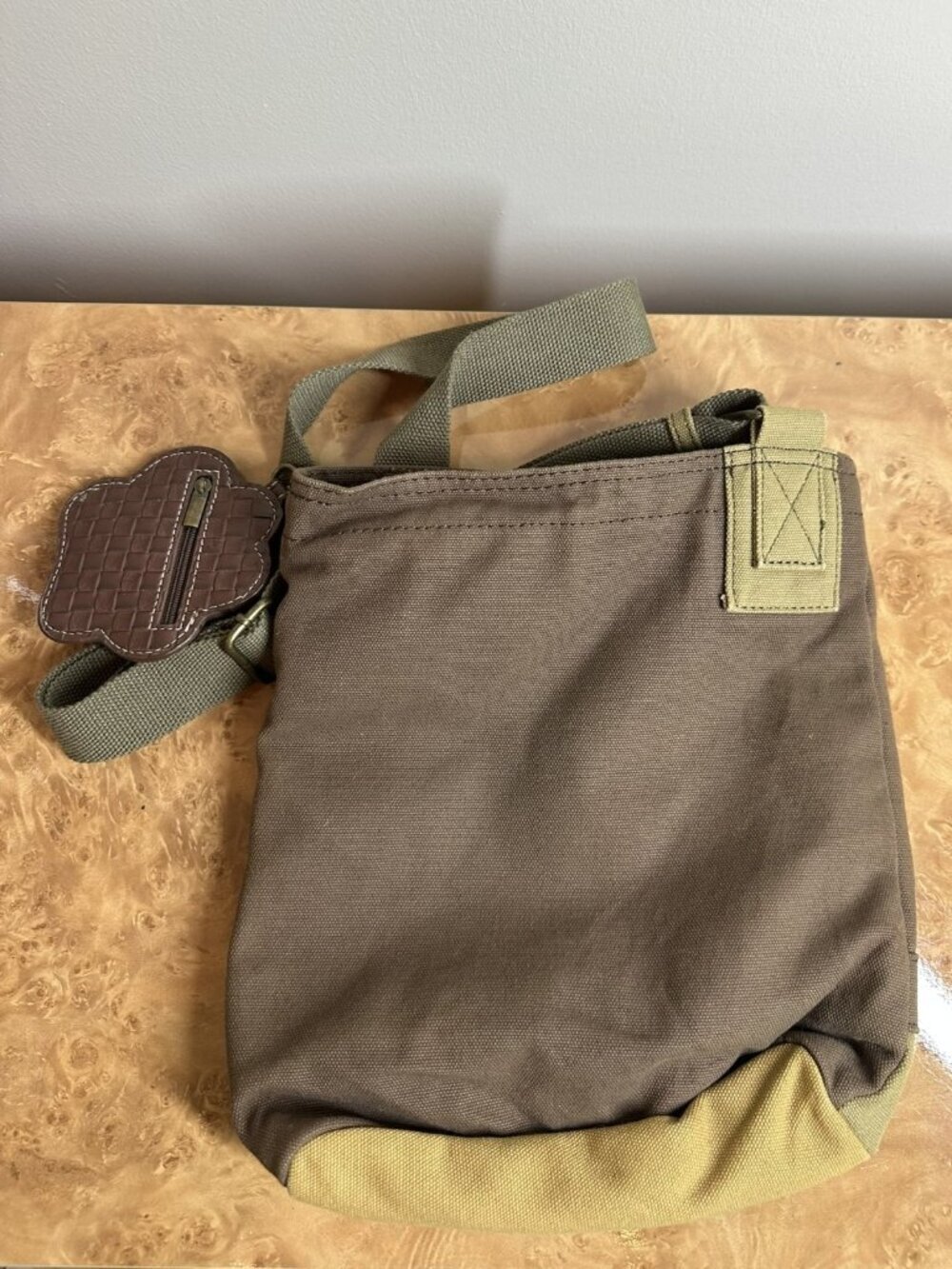 Chala Dog Paw Canvas Crossbody Bag NWT Brown Green Vegan Messenger Purse - Picture 6 of 8